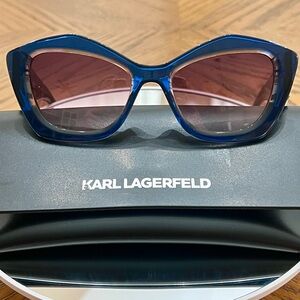 Karl Lagerfeld Blue and Gold Frame Sunglasses with Gradient Lenses